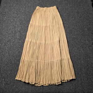 Vintage J Suzette Broomstick Maxi Skirt Womens S Tan Tiered Long Crinkle USA